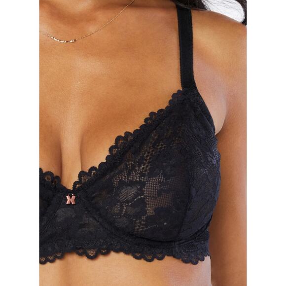 Savage X Fenty Floral Lace Unlined Bra Black Caviar Womens Size 38D New Wired - Picture 4 of 12